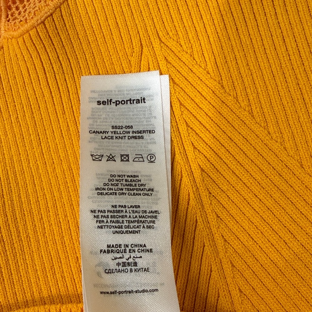 Self-Portrait Canary Yellow Ribbed Knit Bodycon Midi Dress With Lace Size Small - Picture 9 of 14